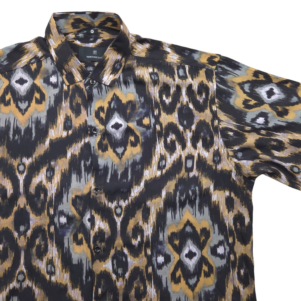 Renegade Club Short Sleeve Button Shirt‎ Abstract Print Black Mens XXL